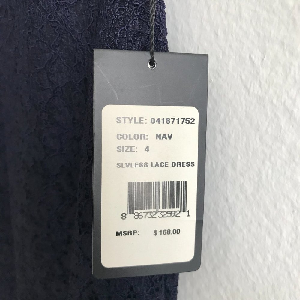 NWT Adrianna Papell Navy Sleeveless Scalloped Lace Sheath Dress Size 4 - Picture 7 of 12